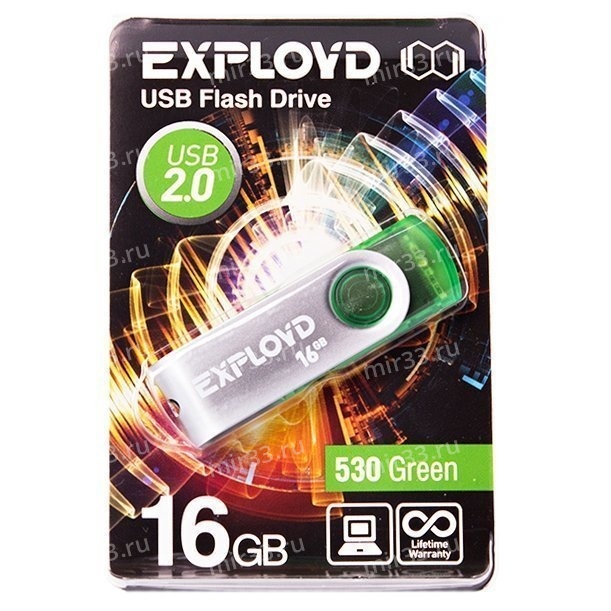 Флеш-накопитель 16Gb Exployd 530, USB 2.0, пластик, зелёный