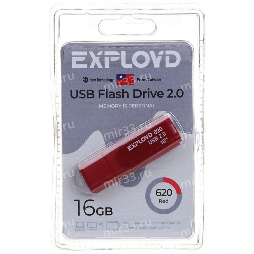 Флеш-накопитель 16Gb Exployd 620, USB 2.0, пластик, красный