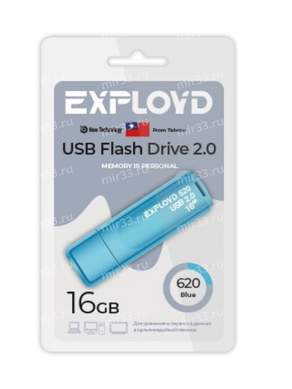 Флеш-накопитель 16Gb Exployd 620 , USB 2.0, пластик, синий