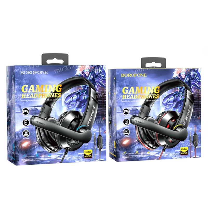Наушники полноразмерные Borofone BO102, Gaming, микрофон, кабель 1.2м, цвет: чёрный