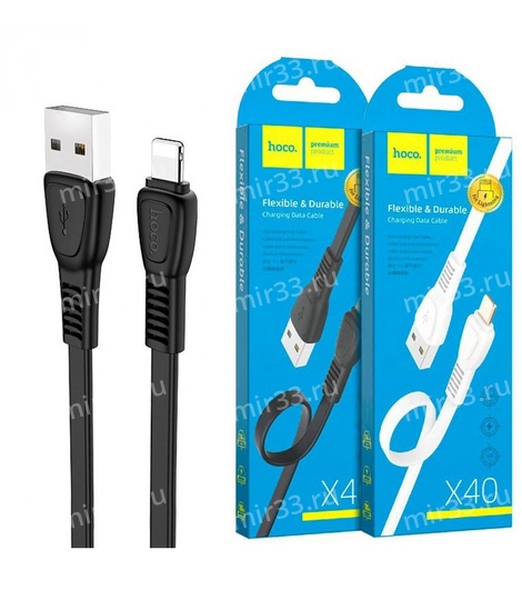 Кабель USB - 8 pin HOCO X40 Noah, 1.0м, 2.4A, цвет: чёрный