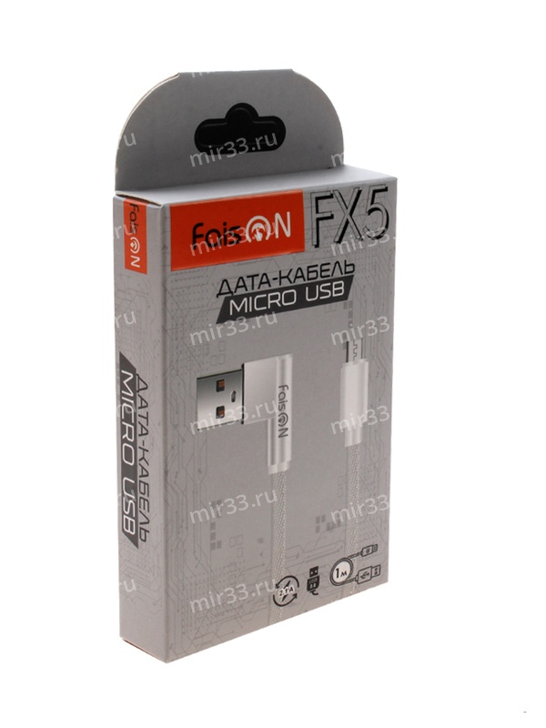 Кабель USB - микро USB FaisON FX5 TURN, 1.0м, круглый, 2.1A, ткань, боковой, цвет: белый