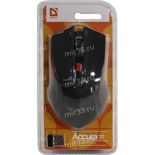 Мышь беспроводная Defender, MM-275, Accura, 1600 DPI, оптическая, USB, 6 кнопок, цвет: красный, (арт