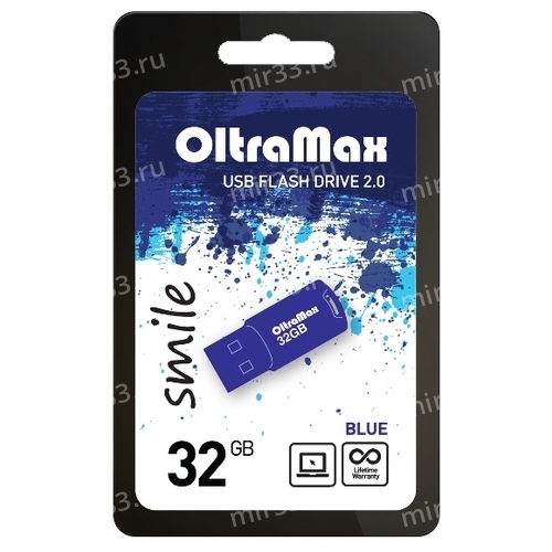 Флеш-накопитель 32Gb OltraMax Smile, USB 2.0, пластик, синий