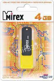 Флеш-накопитель 4Gb Mirex CITY, USB 2.0, пластик, жёлтый