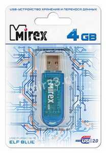 Флеш-накопитель 4Gb Mirex ELF, USB 2.0, пластик, синий
