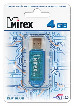 Флеш-накопитель 4Gb Mirex ELF, USB 2.0, пластик, синий