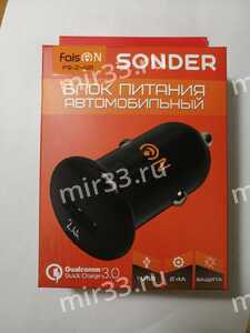 Блок питания автомобильный 1 USB FaisON, FS-Z-421, SONDER, 2400mA, пластик, QC3.0, цвет: чёрный