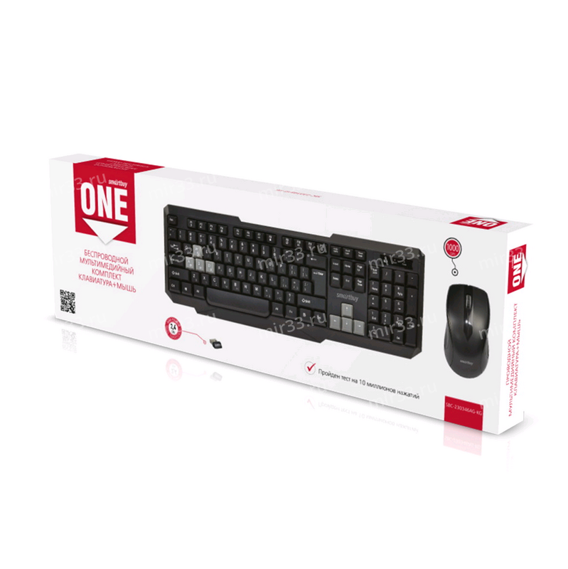 Набор клавиатура+мышь беспроводной SmartBuy, ONE, 230346AG-K, 1000 DPI, мультимедийный, USB, цвет: ч