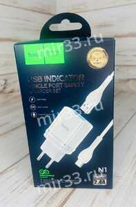 Блок питания сетевой 1 USB HOCO, N1, Ardent, 2400mA, пластик, кабель Type-C, цвет: белый