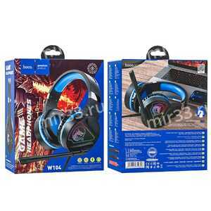 Наушники полноразмерные HOCO W104, Drift gaming, пластик, подсветка, микрофон, AUX, цвет: синий
