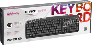 Клавиатура проводная Defender, Office, HB-910, мембранная, полноразмерная , USB, цвет: чёрный