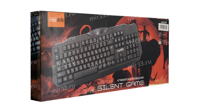 Клавиатура проводная FaisON, SILENT GAME, KB339, мембранная, 1.5 м, цвет: чёрный