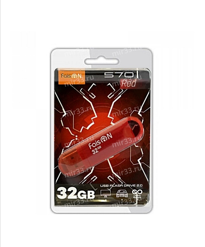 Флеш-накопитель 32Gb FaisON 570, USB 2.0, пластик, красный