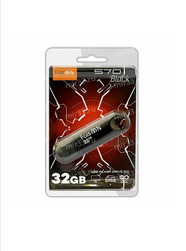 Флеш-накопитель 32Gb FaisON 570, USB 2.0, пластик, чёрный