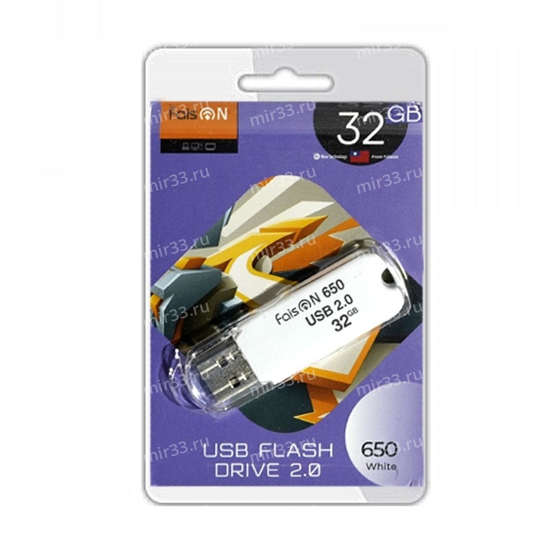 Флеш-накопитель 32Gb FaisON 650, USB 2.0, пластик, белый