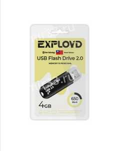 Флеш-накопитель 4Gb Exployd 650, USB 2.0, пластик, чёрный