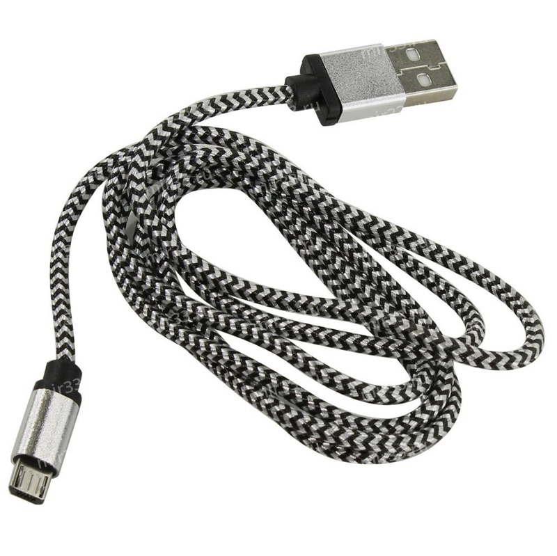Кабель USB - микро USB без бренда A2, 3.0A, 1.0m, силикон, рефлёный, цвет: серый (без упаковки)