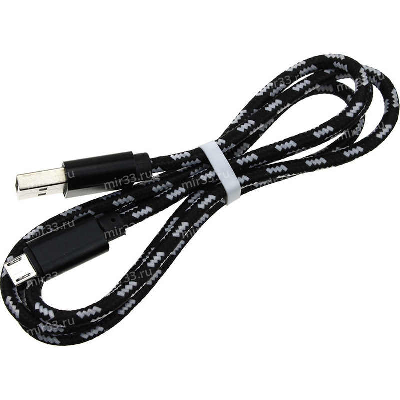 Кабель USB - микро USB без бренда A2, 3.0A, 1.0m, силикон, рефлёный, цвет: чёрный (без упаковки)