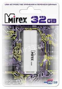 Флеш-накопитель 32Gb Mirex LINE, USB 2.0, пластик, белый