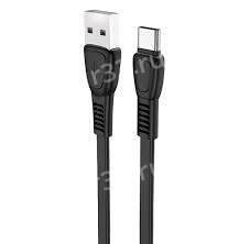 Кабель USB - Type-C FaisON HX40 Noah, 1.0м, плоский, 2.4A, силикон, цвет: чёрный