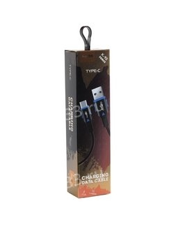 Кабель USB - Type-C FaisON K-90 Force, 1.0м, круглый, 3,0А, силикон, QC3.0, цвет: чёрный, синяя вста