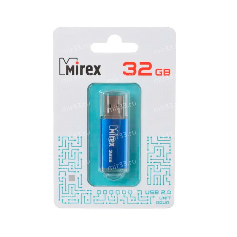 Флеш-накопитель 32Gb Mirex UNIT AQUA, USB 2.0, пластик, синий