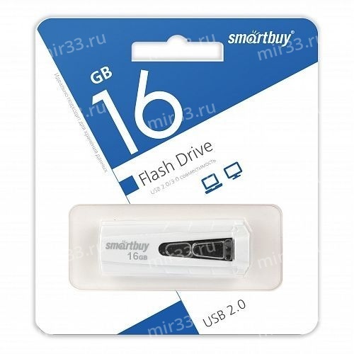 Флеш-накопитель 16Gb SmartBuy Clue, USB 2.0, пластик, белый