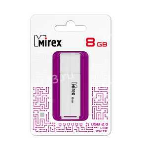 Флеш-накопитель 8Gb Mirex LINE, USB 2.0, пластик, белый