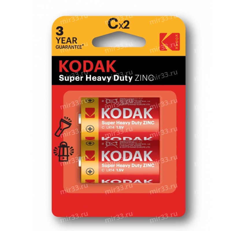 Батарейка C Kodak R14-2BL Heavy Duty, (20/200)