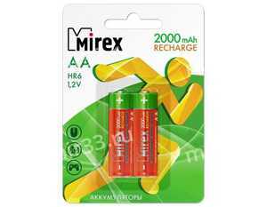 Аккумулятор AA Mirex, HR06-2BL, Recharge, 2000mAh, 1.2V Ni-MH, (2/20/100)