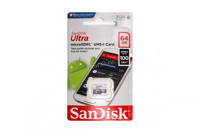 Карта памяти microSDXC 64Gb SanDisk, Ultra Light, Class10, UHS-I 100Mb/s, без адаптера