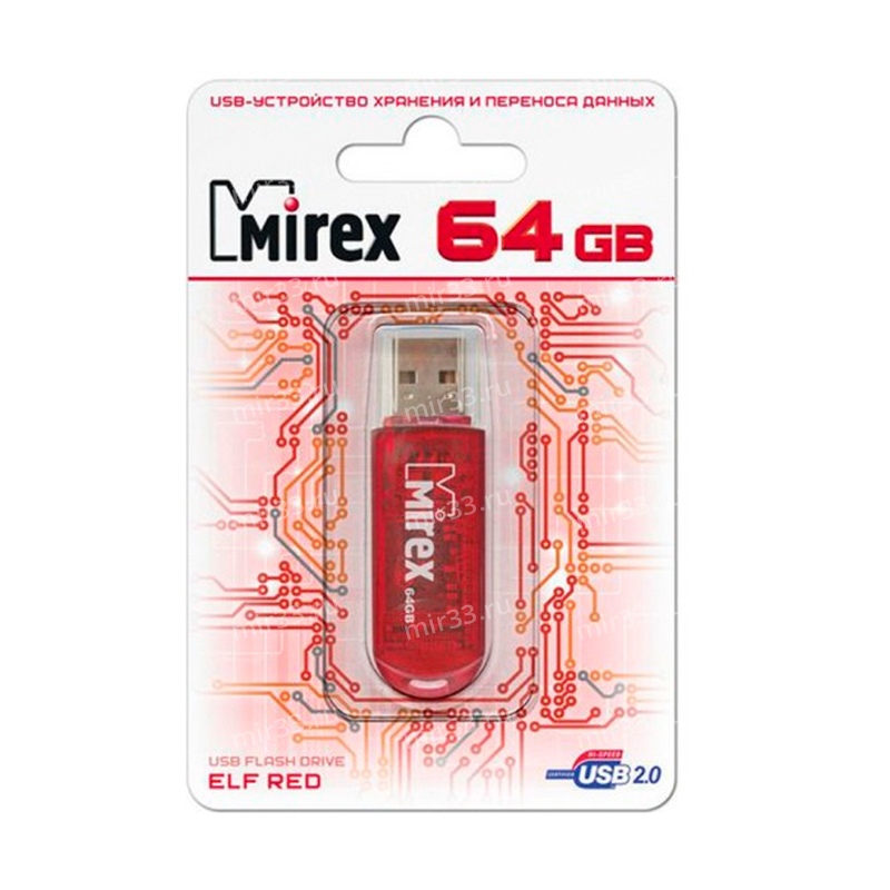Флеш-накопитель 4Gb Mirex ELF, USB 2.0, пластик, красный