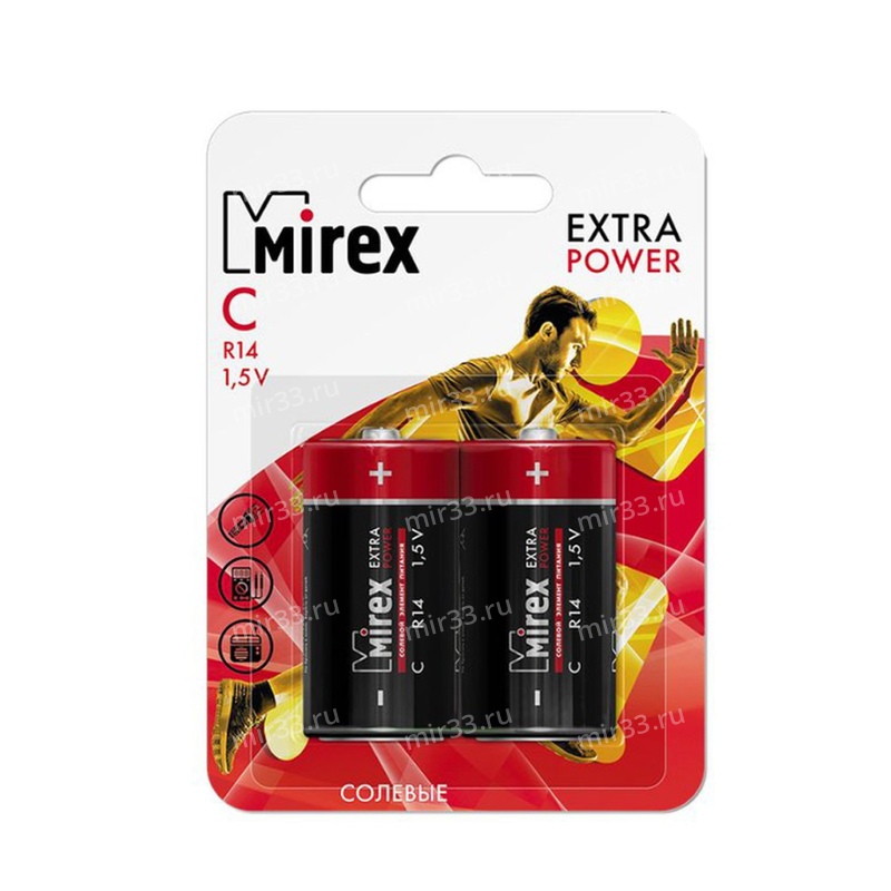 Батарейка C Mirex R14-2BL Extra Power, 1.5B, (2/12/192)