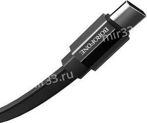 Кабель USB - Type-C Borofone BU8 Glory, 1.2м, плоский, 3.0A, силикон, цвет: чёрный