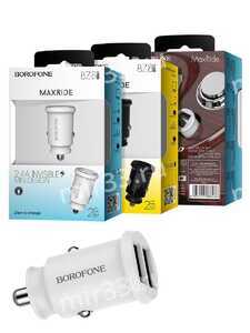Блок питания автомобильный 2 USB Borofone BZ8, MaxRideDual, 2400mAh, 12Вт, цвет: белый