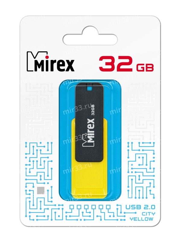 Флеш-накопитель 32Gb Mirex CITY, USB 2.0, пластик, жёлтый