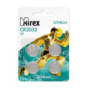 Батарейка Mirex CR2032-4BL Lithium, 3В, (4/216/648)