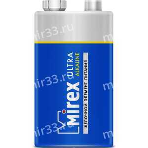 Батарейка Крона Mirex 6LR61-1P Ultra Alkaline, 9В, (1/12/240), (арт.23702-6LR6-S1)