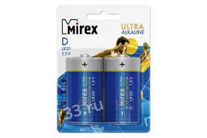 Батарейка D Mirex LR20P-2BL Ultra Alkaline, 1.5B, (2/12/96)