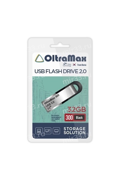 Флеш-накопитель 32Gb OltraMax 300, USB 2.0, пластик, чёрный