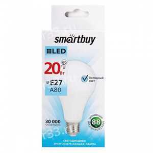 Лампа светодиодная SmartBuy A65, E27, груша, 20Вт/220-240V/4000К