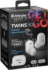 Наушники внутриканальные Defender 905, Twins, TWS, bluetooth, цвет: белый