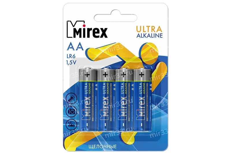 Батарейка AA Mirex LR06-4BL Ultra Alkaline, 1.5B, (4/48/480)