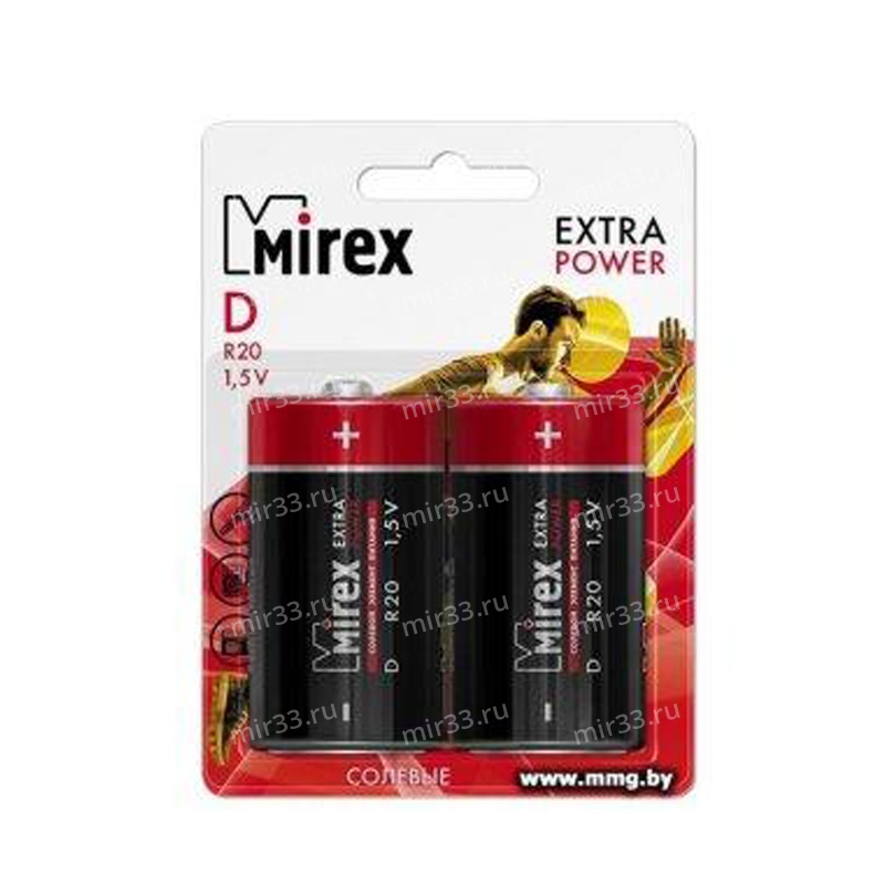 Батарейка D Mirex R20-2BL, 1.5B, (2/12/96)