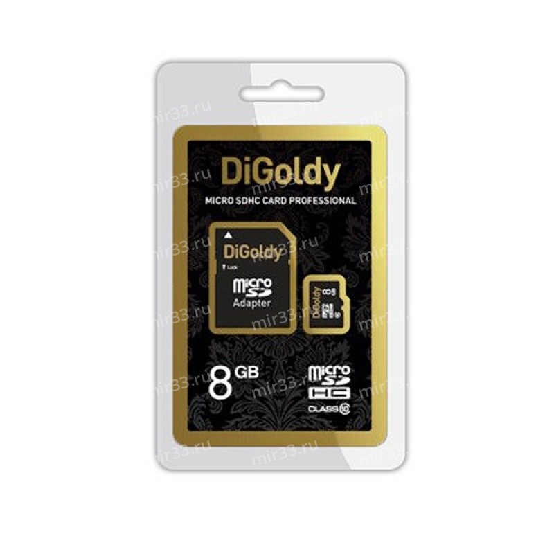 Карта памяти microSDHC 8Gb DiGoldy, Class10, с адаптером