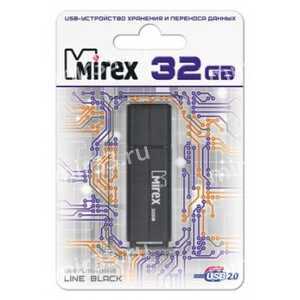 Флеш-накопитель 32Gb Mirex LINE, USB 2.0, пластик, чёрный