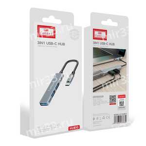 USB-концентратор Earldom ET-HUB10, 3 гнезда, 3хUSB3.0, цвет: серебряный