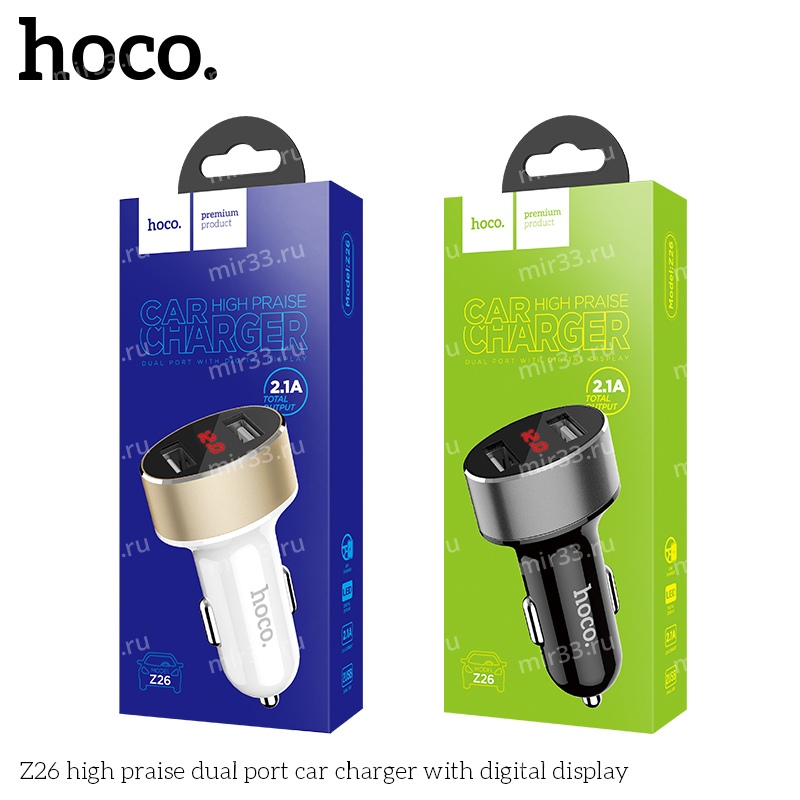 Блок питания автомобильный 2 USB HOCO Z26, High Praise, 2400mA, цвет: чёрный