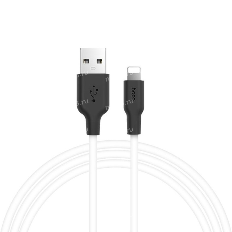 Кабель USB - 8 pin HOCO X21 Plus, 1.0м, круглый, 2.4A, силикон, цвет: белый, чёрная вставка